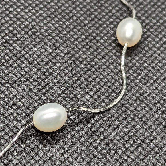 Floating Sterling Silver and Genuine Pearl Necklace - Picture 2 of 3
